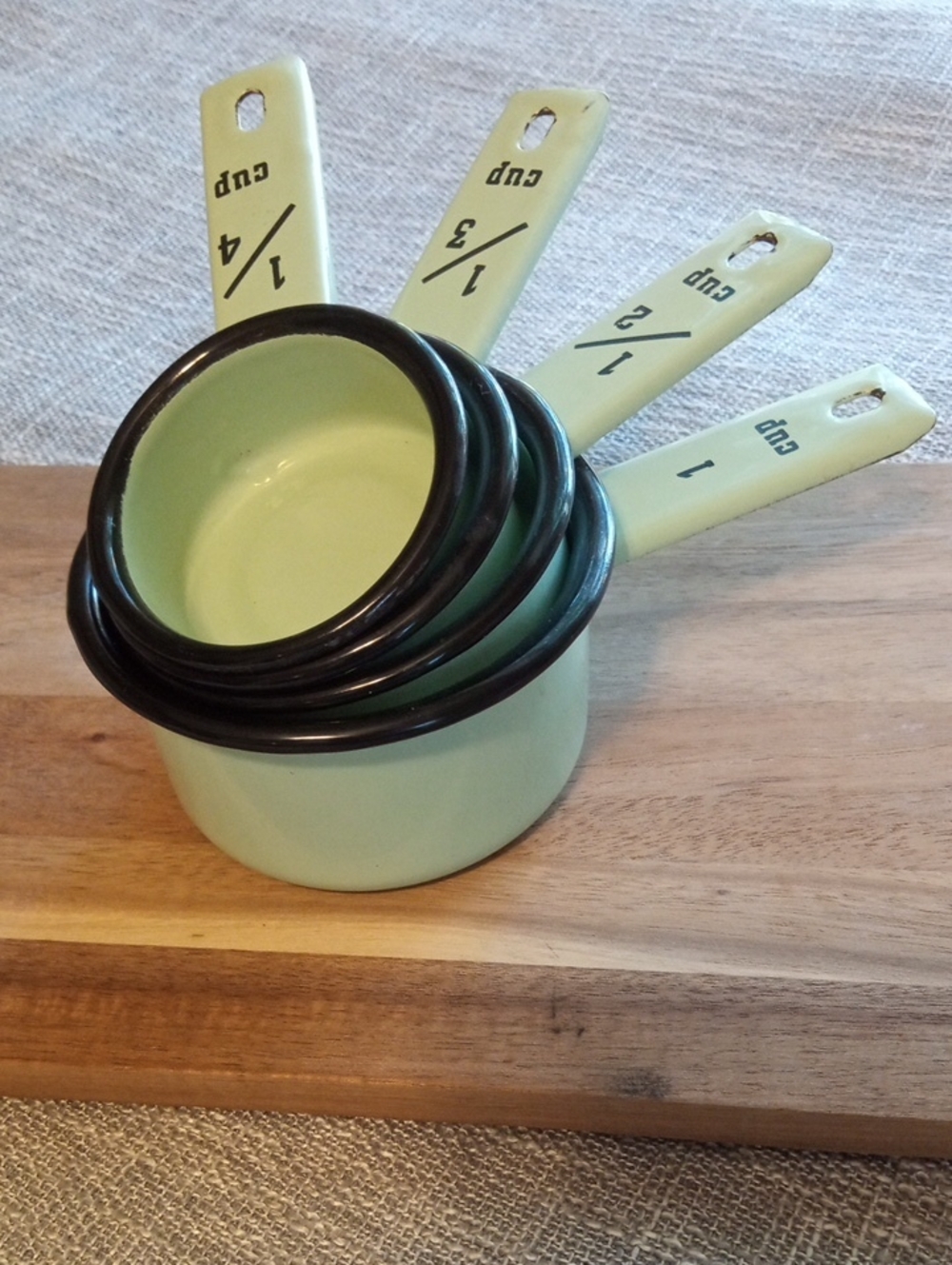 Vintage Green Enamel Measuring Cup Set